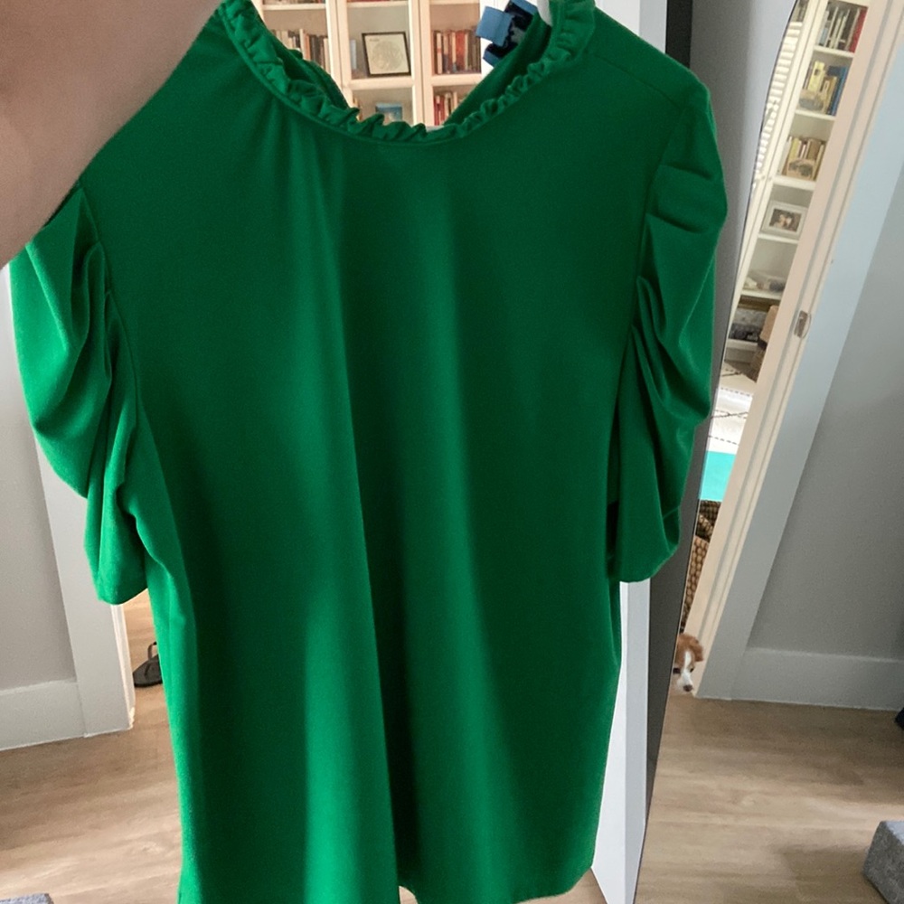 CeCe Ruffle Sleeve Top Green XL